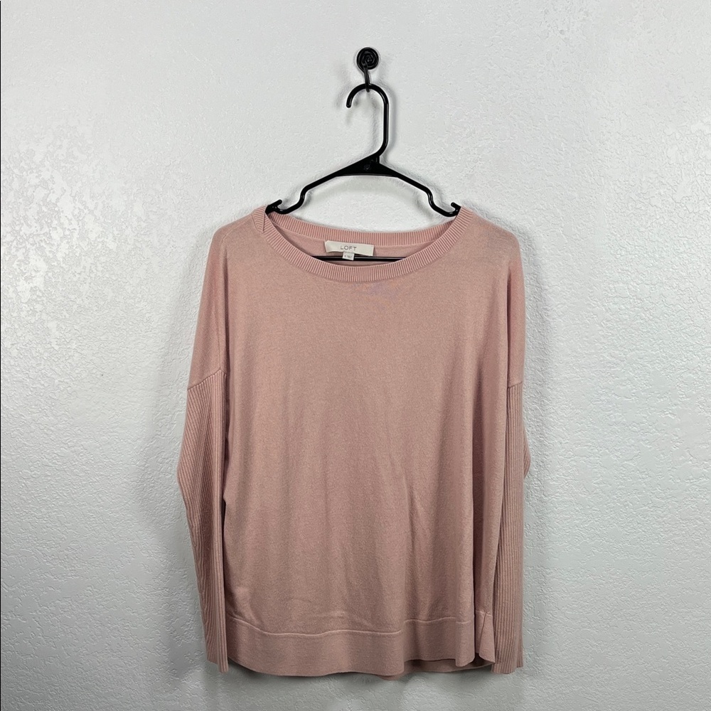 LOFT Women's Blush Knit Pullover Sweater Long Sleeve Sz M Comfy Chic Crew Neck